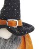 6.3x4.3x16" Fabric Standing Orange Gnome W/Black Gnome & Holding Banner, for Halloween Decor